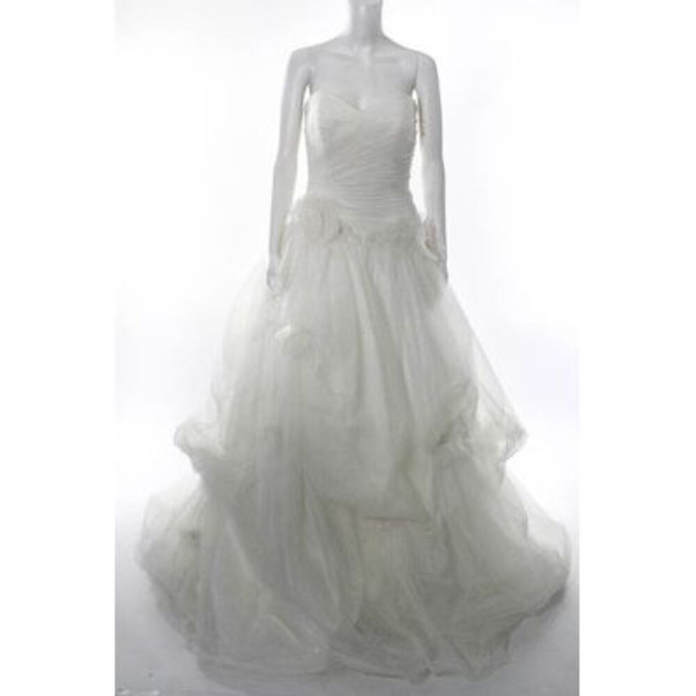 Augusta Jones White Beaded Tulle Embellished Strapless BallGown WeddingDress 12